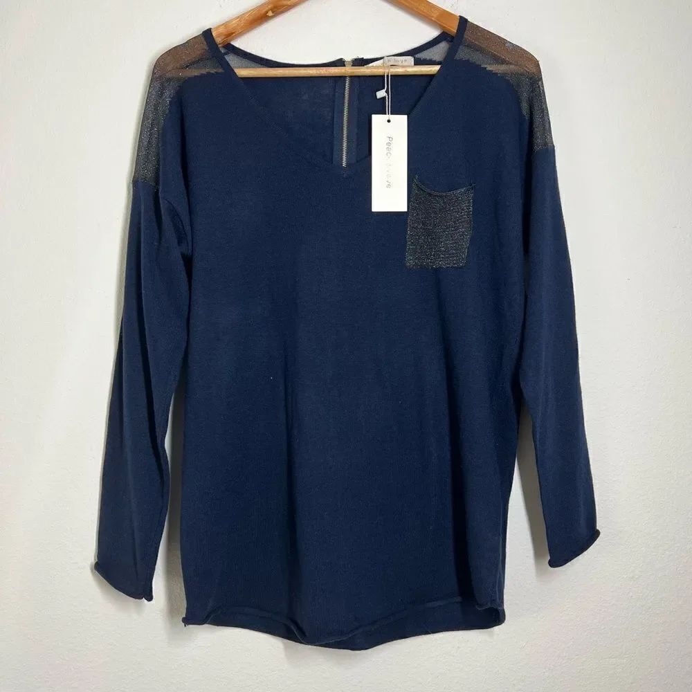 NWT Peace n’Love Thin Sweater Size M 4% Wool Blue Lace